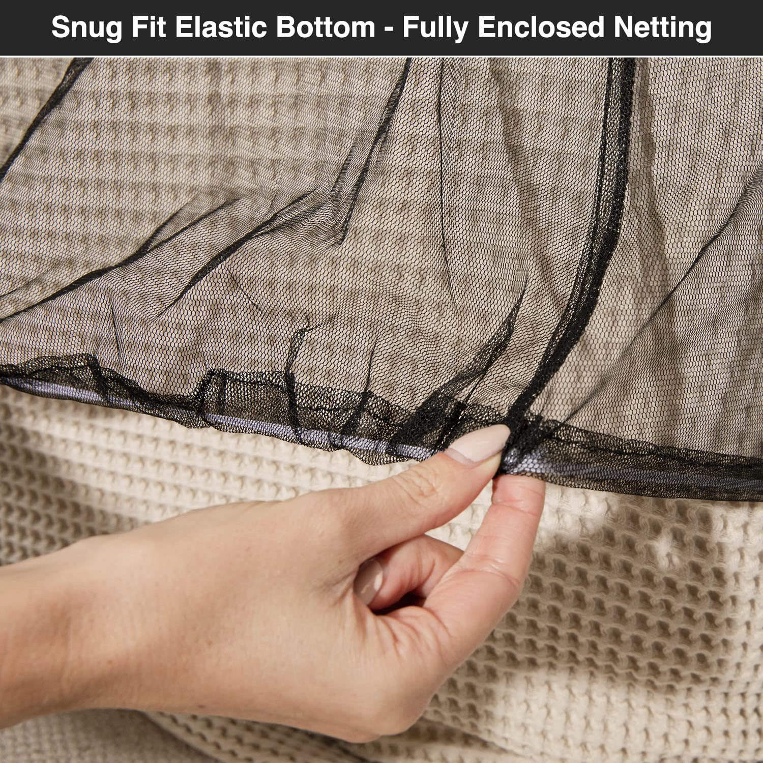 Black Mosquito Net for Queen & King-Size Beds - Fully Enclosed Bed Canopy