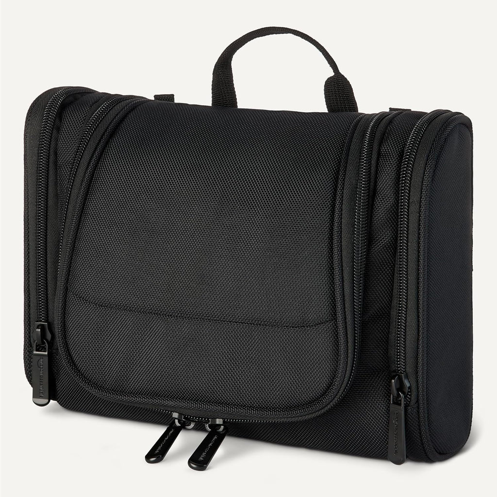 Amazon Essentials Spacious Toiletry Bag, Hanging Cosmetic Dopp Kit with Multiple Compartments, Durable Polyester, Large Capacity Storage, Compact Design, Black (Previously Amazon Basics)