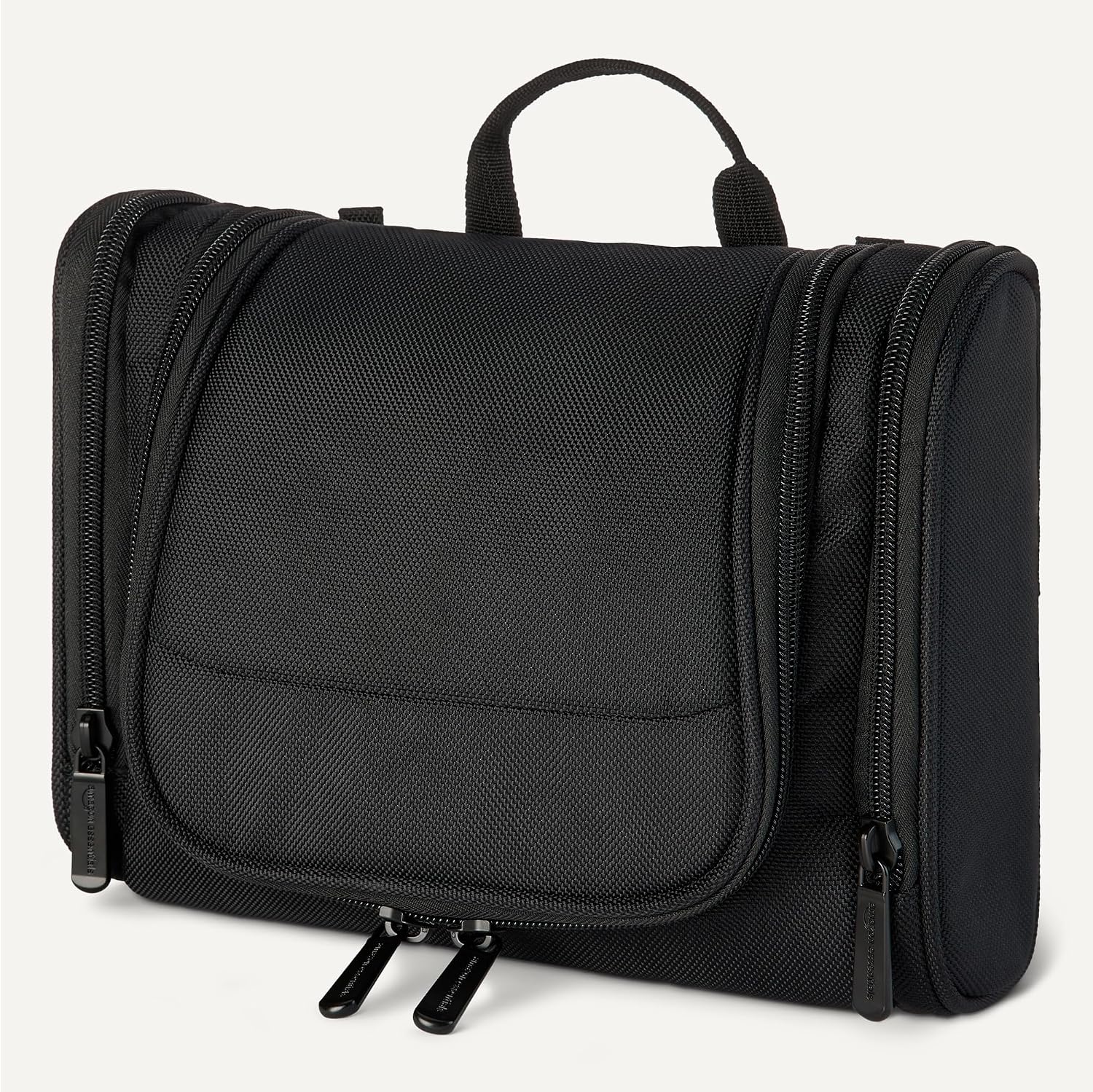 Amazon Essentials Spacious Toiletry Bag, Hanging Cosmetic Dopp Kit with Multiple Compartments, Durable Polyester, Large Capacity Storage, Compact Design, Black (Previously Amazon Basics)