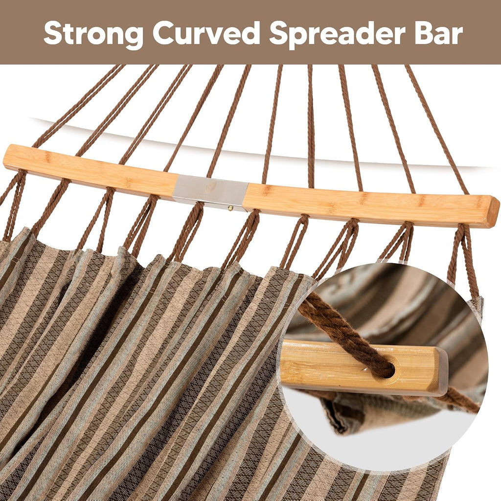 SUNCREAT Hammocks Double Hammock with Curved Spreader Bar, Brown
