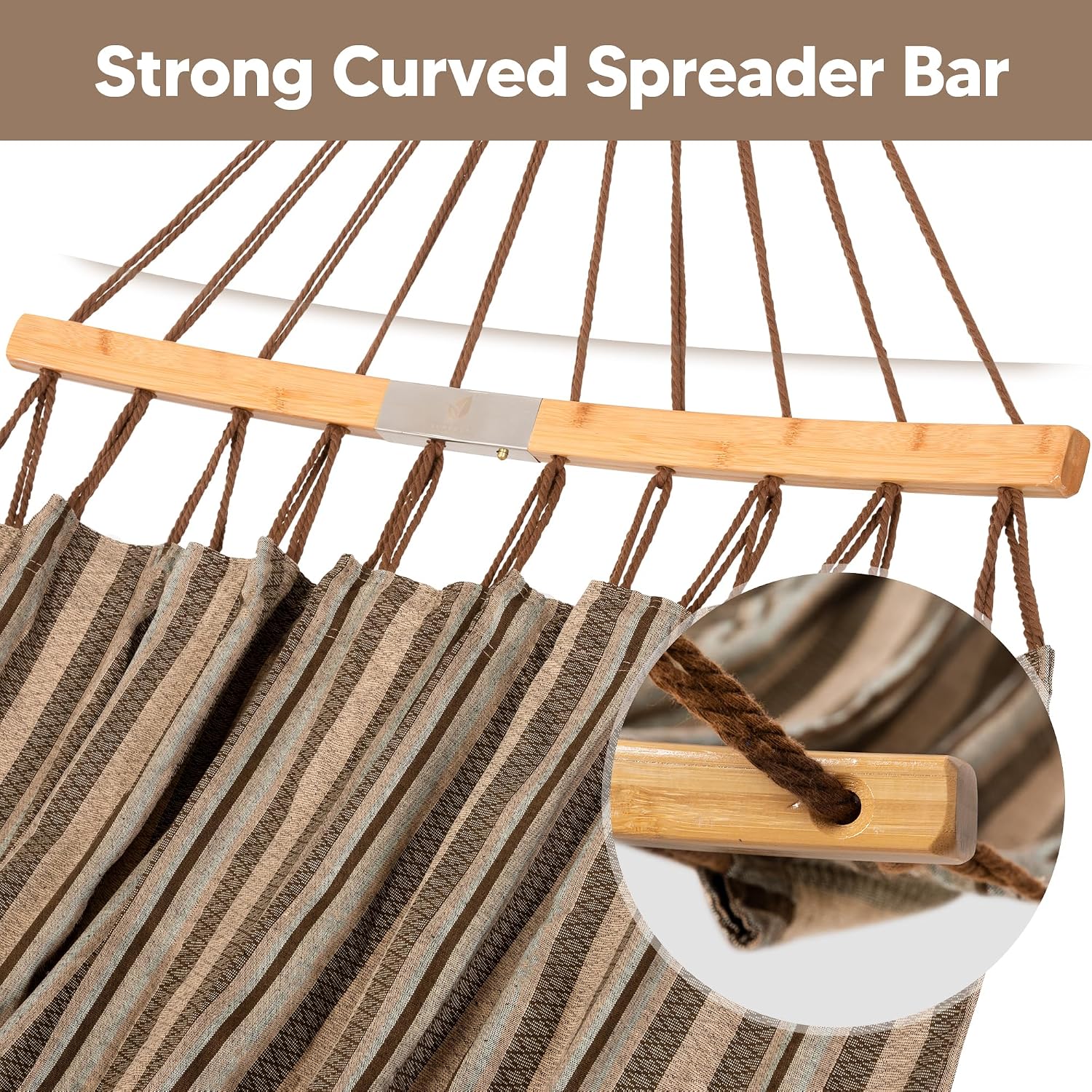 SUNCREAT Hammocks Double Hammock with Curved Spreader Bar, Brown