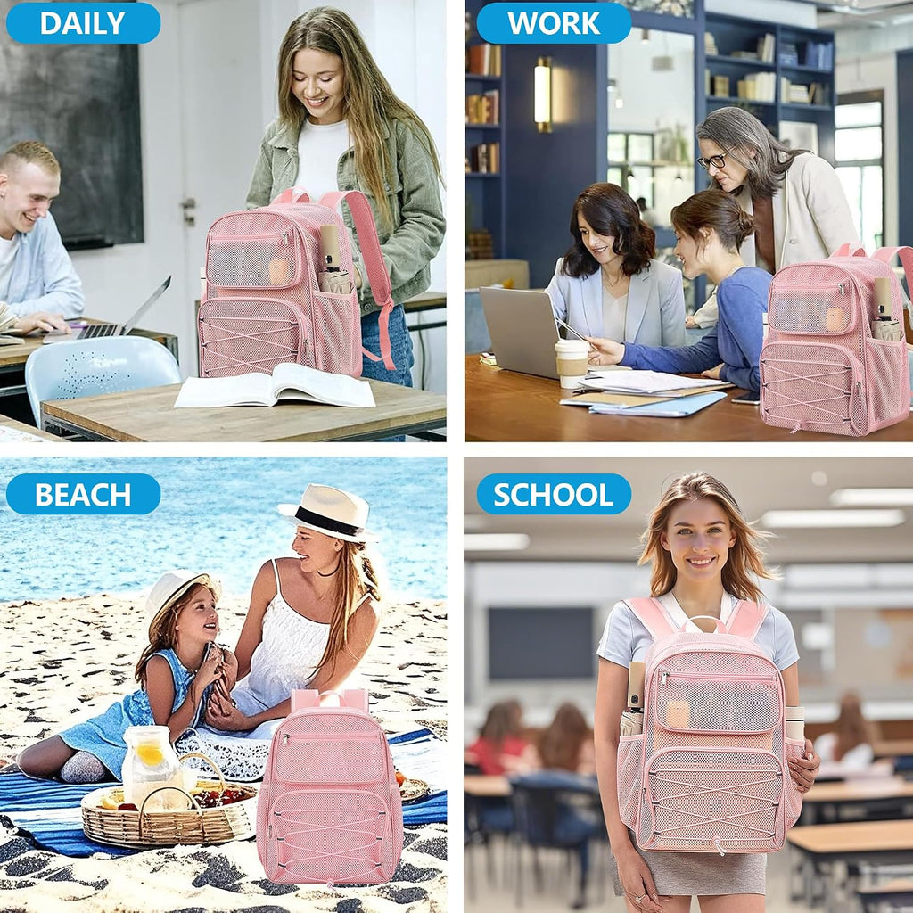 Paxiland Mesh Backpack Heavy Duty, 27L Large See Through Mesh Beach Bag