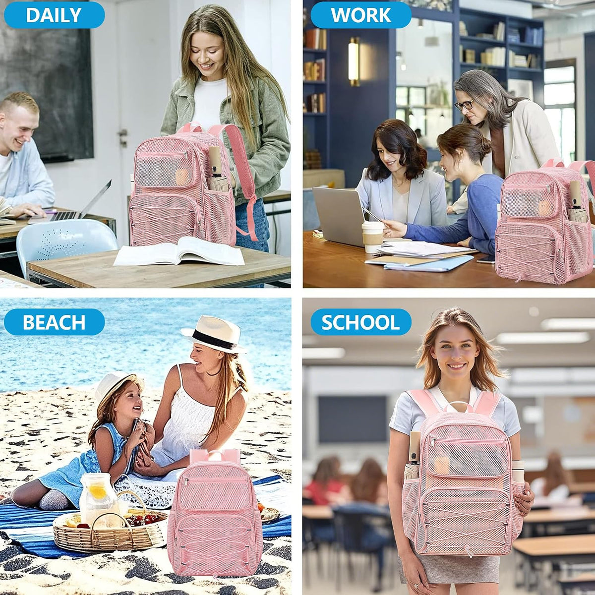 Paxiland Mesh Backpack Heavy Duty, 27L Large See Through Mesh Beach Bag