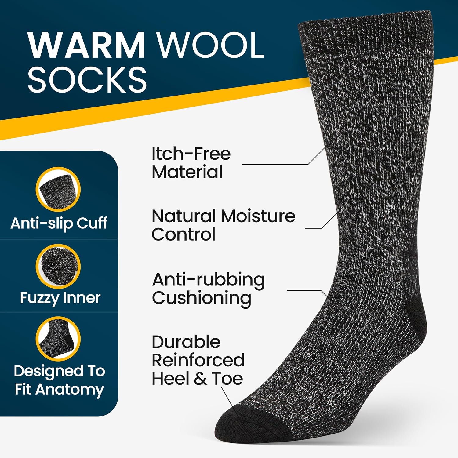 Alvada Mens Merino Wool Crew Socks Thermal and Warm Socks for Winter Work Hiking Running 3 Pairs