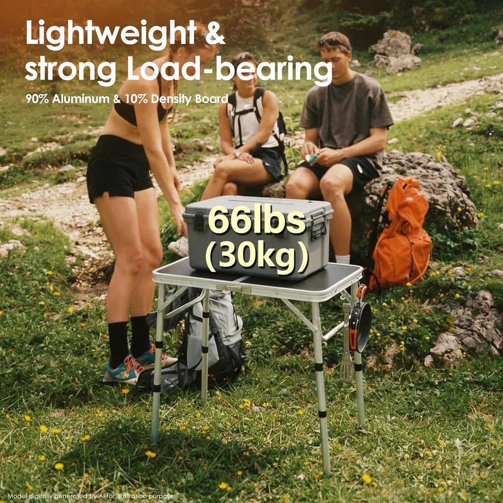 Folding Picnic Table 2ft Portable Camping Table Adjustable Heights, Black
