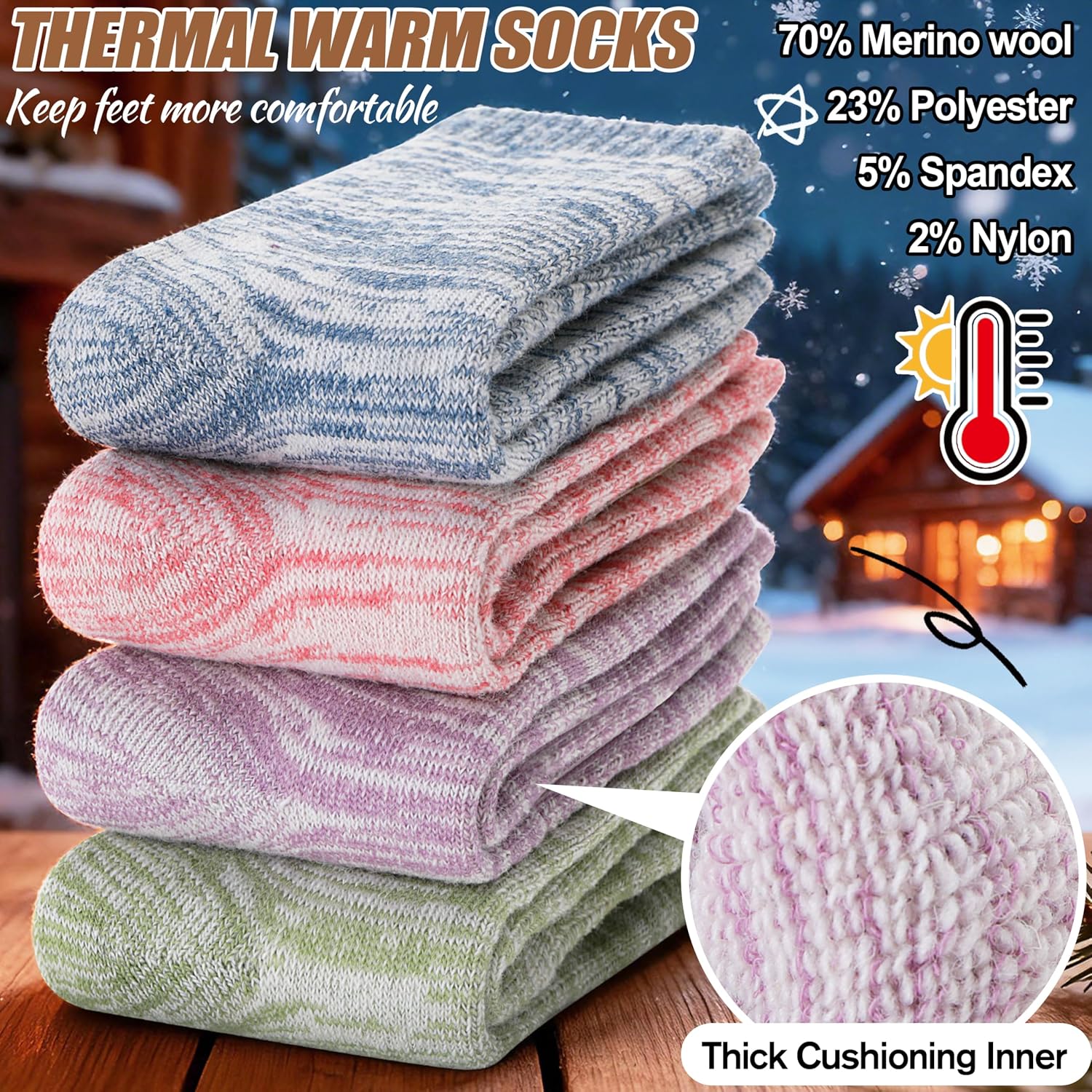EBMORE Merino Wool Thermal Warm Winter Socks for Women Men