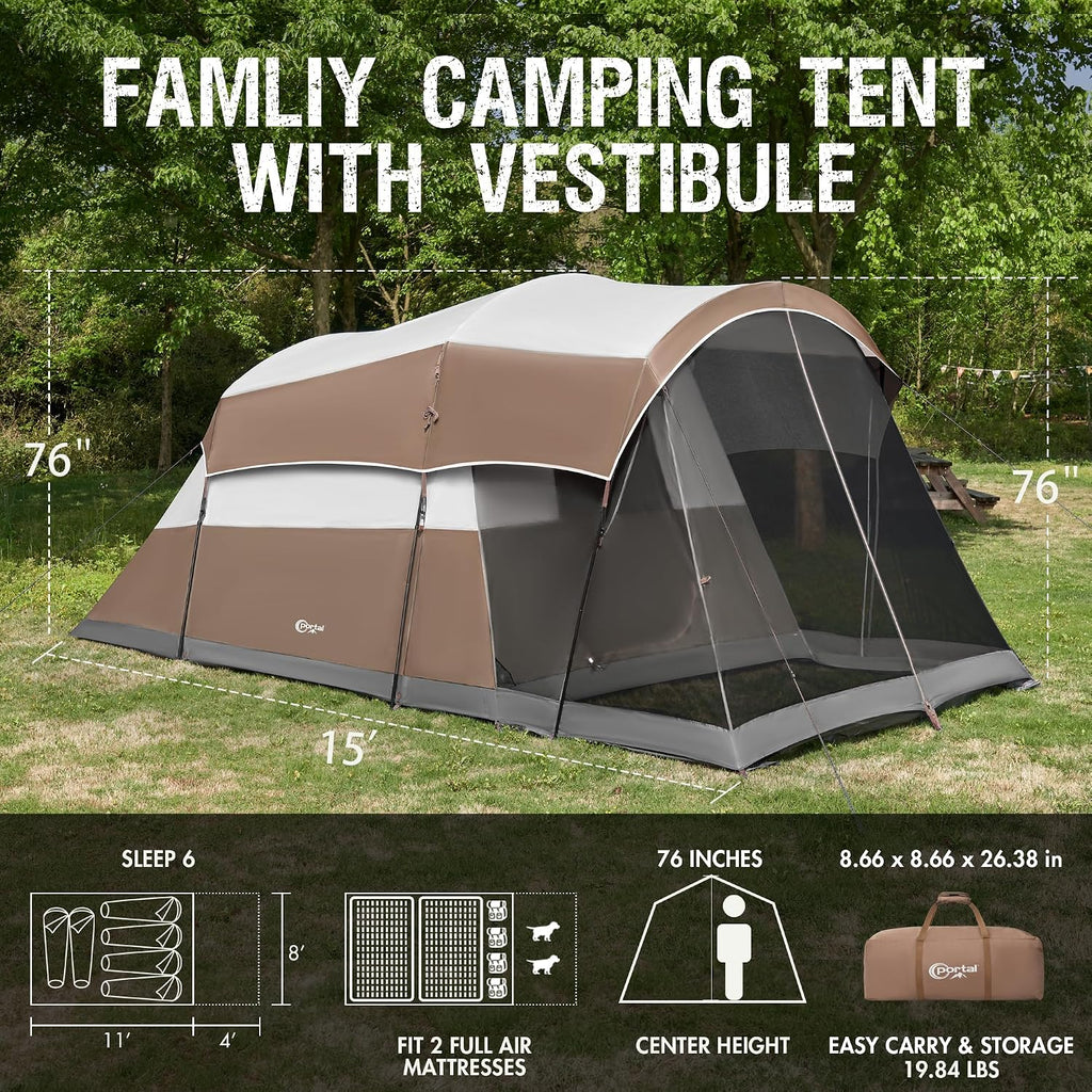 PORTAL 6/8/10 Person Family Camping Tent with Screen Room