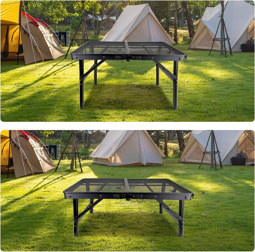 BRIAN & DANY Camping Table Folding Grill Table, Small Foldable Table Height Adjustable, Portable Metal Picnic Table for Outdoor, Black, 2x1.3FT