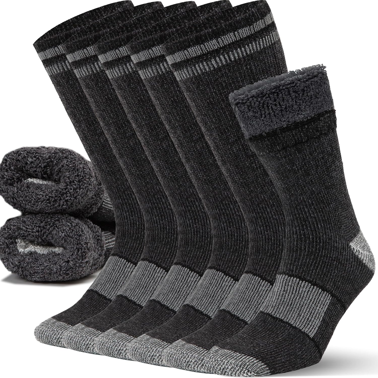 Alvada Mens Merino Wool Crew Socks Thermal and Warm Socks for Winter Work Hiking Running 3 Pairs