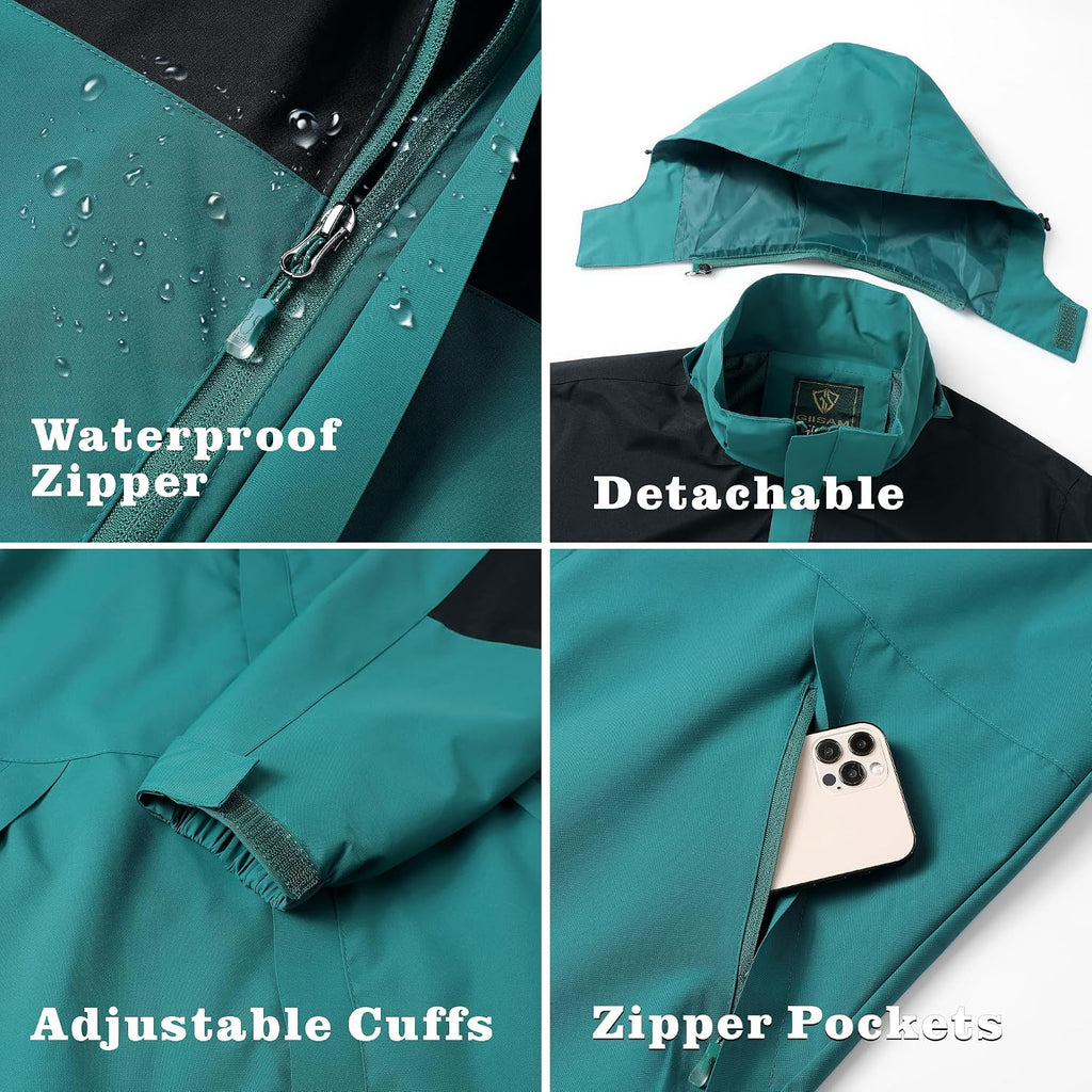 GIISAM Rain Jacket for Men, Mens Waterproof Raincoat Lightweight Rain Jackets Outdoor Rain Coat Windbreaker with Hood