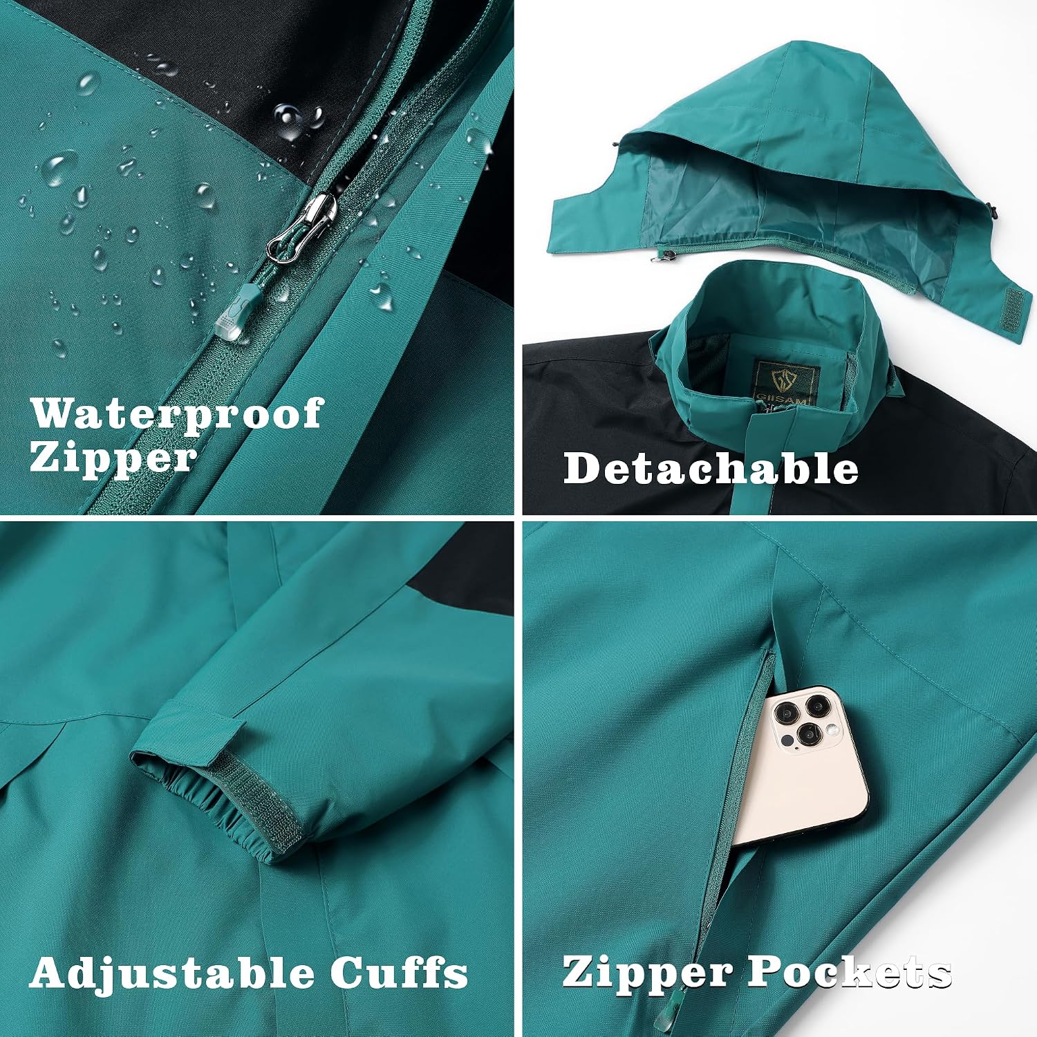 GIISAM Rain Jacket for Men, Mens Waterproof Raincoat Lightweight Rain Jackets Outdoor Rain Coat Windbreaker with Hood
