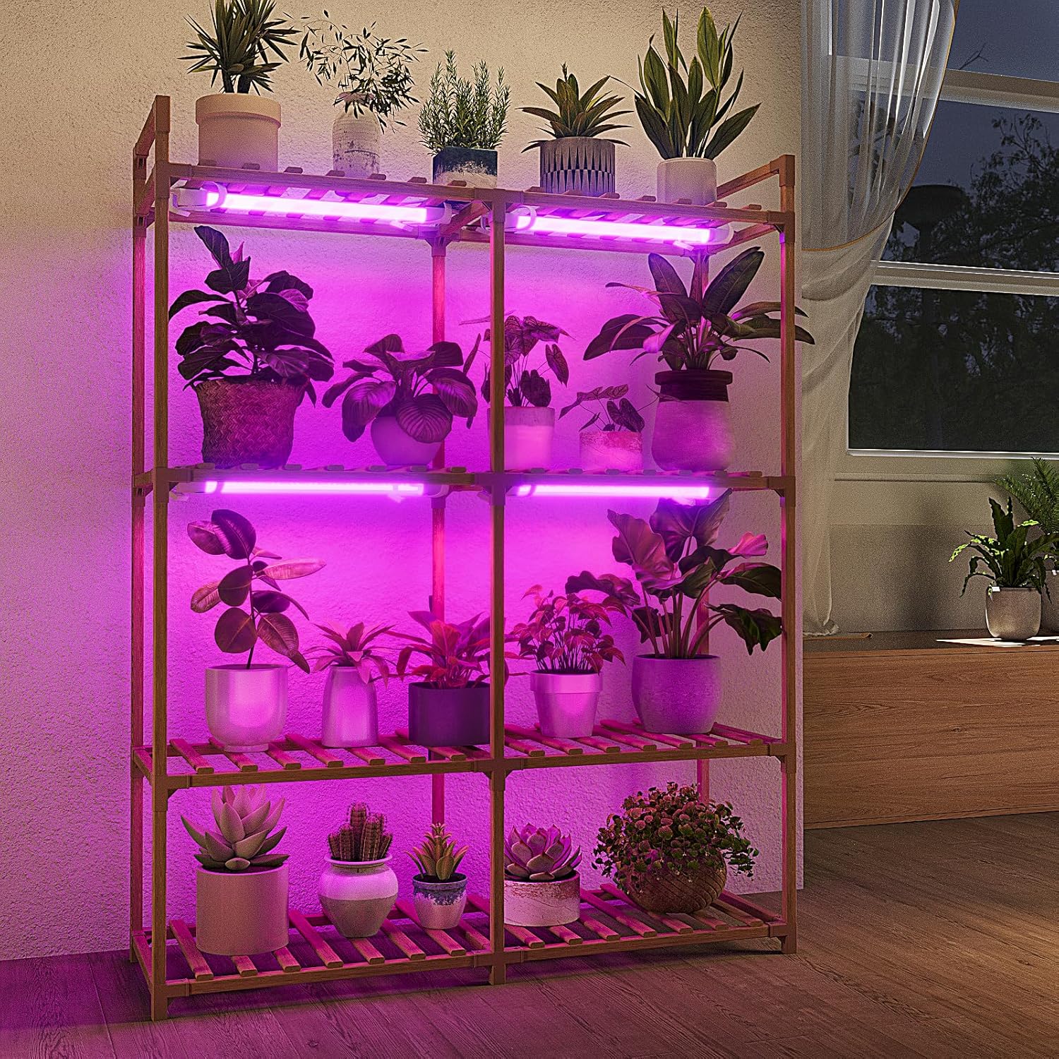 Bamworld Plant Stand Indoor Outdoor Tall Plant Shelf for Multiple Plants Pots Wood Flower Stand Large Flower Holder for Living Room, Patio, Balcony, Garden Decor, Brown