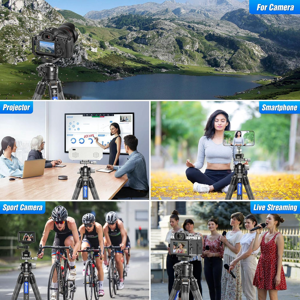 LEOFOTO 71" Travel Tripod Carbon Fiber for Camera, Compact Lightweight Tripod with 360°Panorama Ball Head,QR Plate, Removable Center Column, Load up to 15kg/33lbs