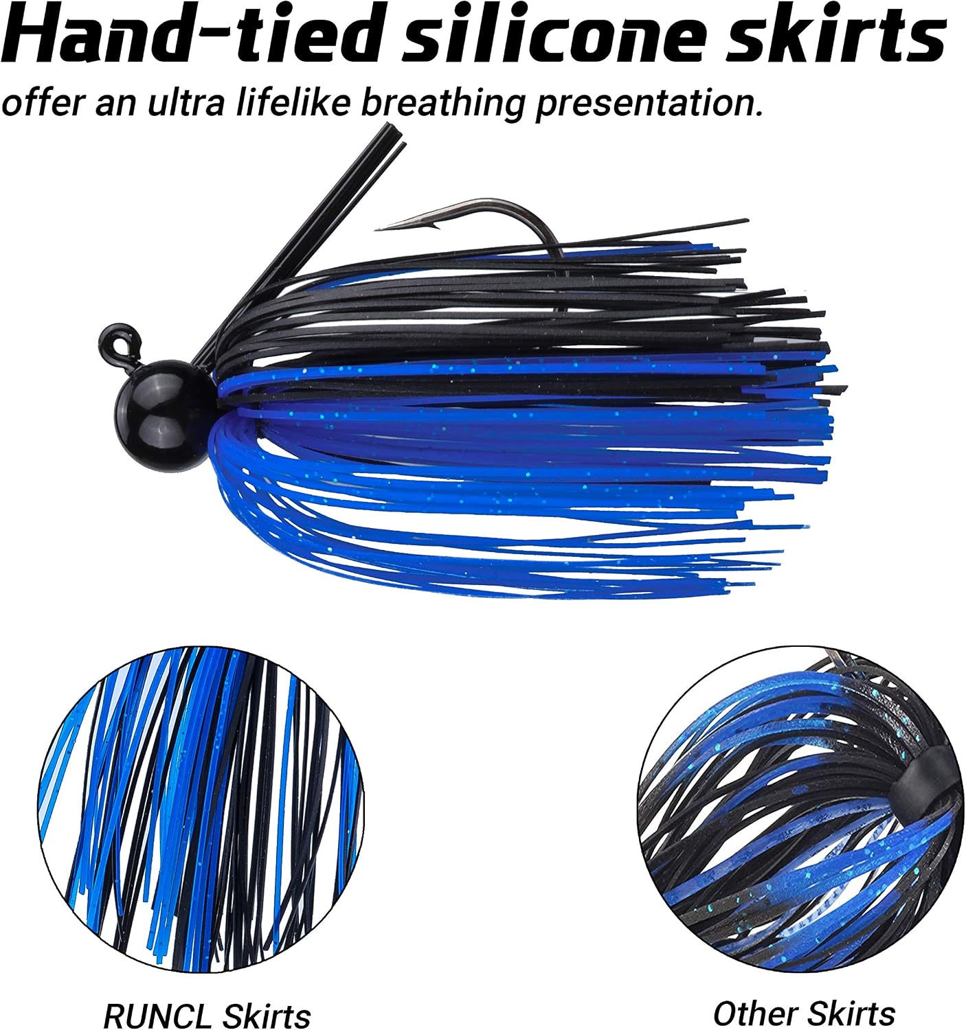 RUNCL Anchor Box - Bass Fishing Lures - Flipping, Swim, Football Jigs - Spike Trailer Keeper, Silicone Skirts, Streamlined Head, Weedguard System - Proven Colors (Pack of 4)