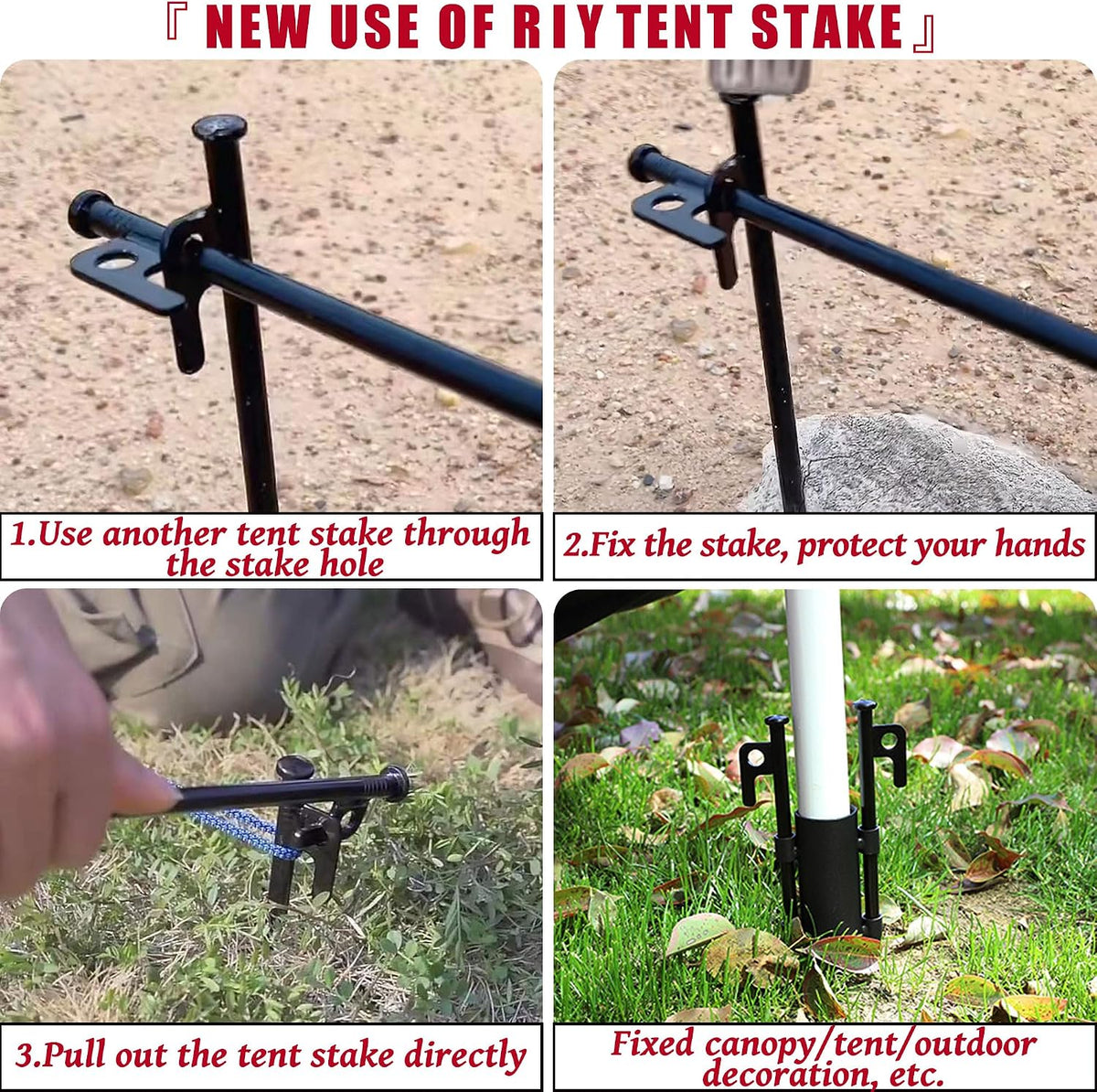 8 Pack Tent Stakes Heavy Duty Metal Tent Pegs for Camping Steel Tent Stakes 16 inch Unbreakable and Inflexible