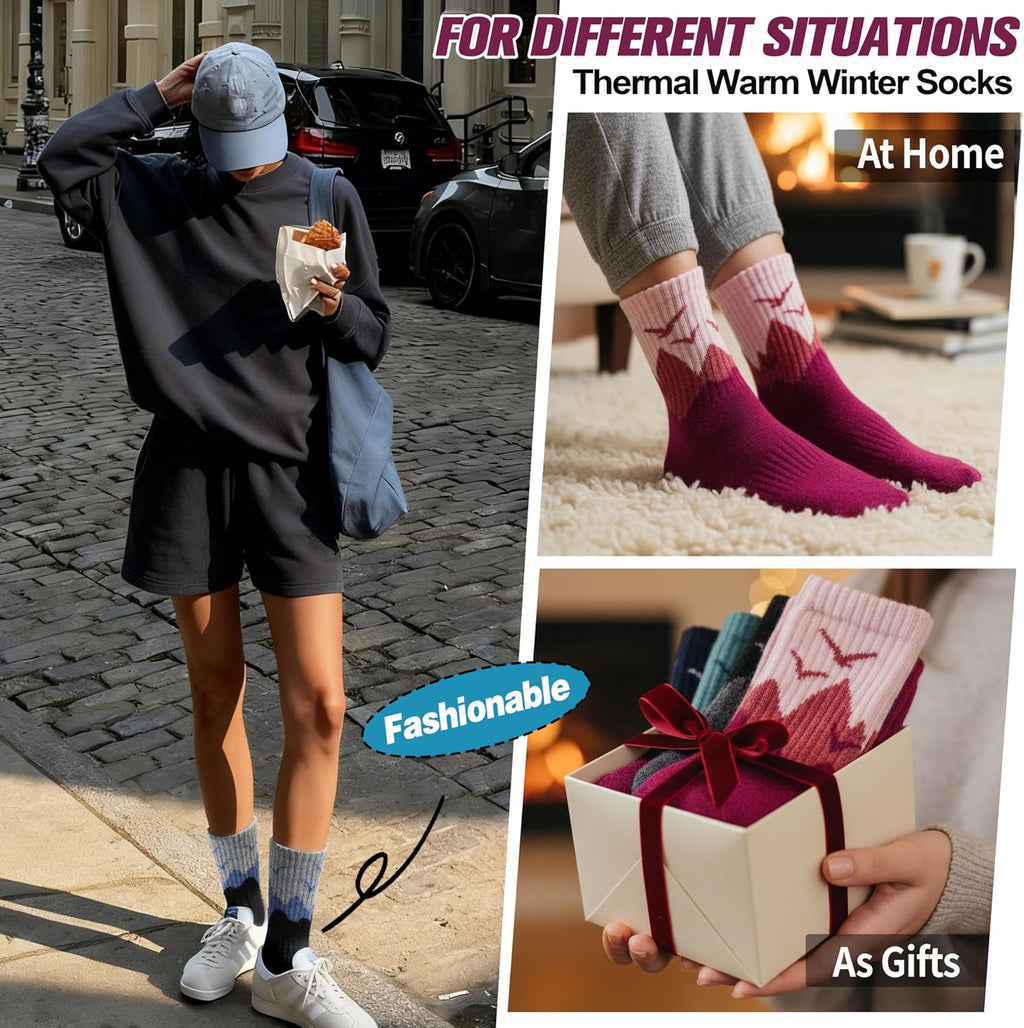 EBMORE 5 Pairs Womens Merino Wool Hiking Socks Thermal Warm Winter Boot Crew Cushion Work Gift Socks