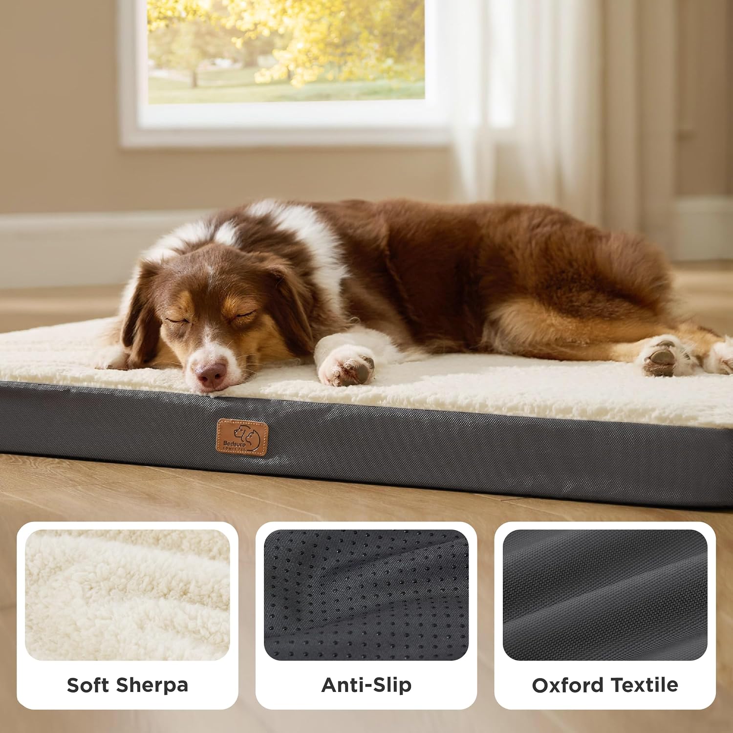 Bedsure Washable Dog Beds Large Sized Dog with Comfy Sherpa, 36x27in Grey