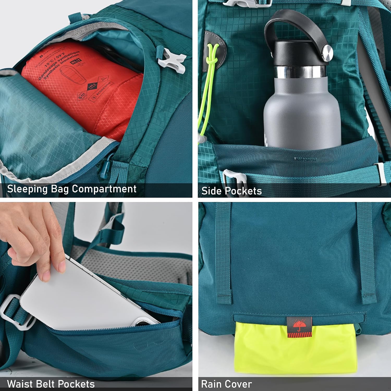N NEVO RHINO 40L Internal Frame Hiking Backpack with Rain Cover