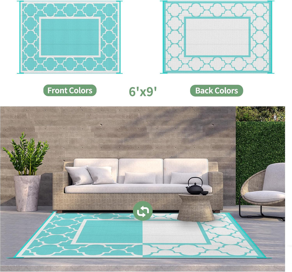 GENIMO Outdoor Rug, Waterproof Plastic Rugs for Patio, 6'x9' Aqua Blue