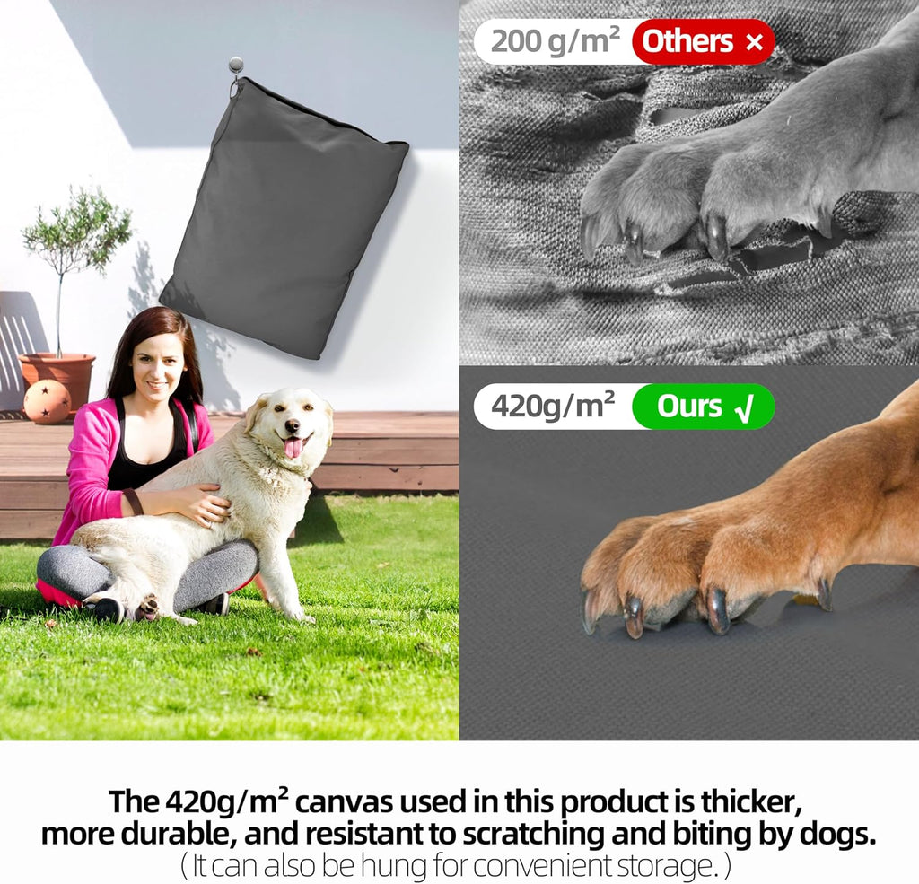 Sytopia 42 Inch Canvas Outdoor Dog Bed for Extra Large Dogs, Durable Dog Bed with Waterproof Machine Washable Removable Cover, Indoor Patio Pet Pad for Crate, Dark Grey