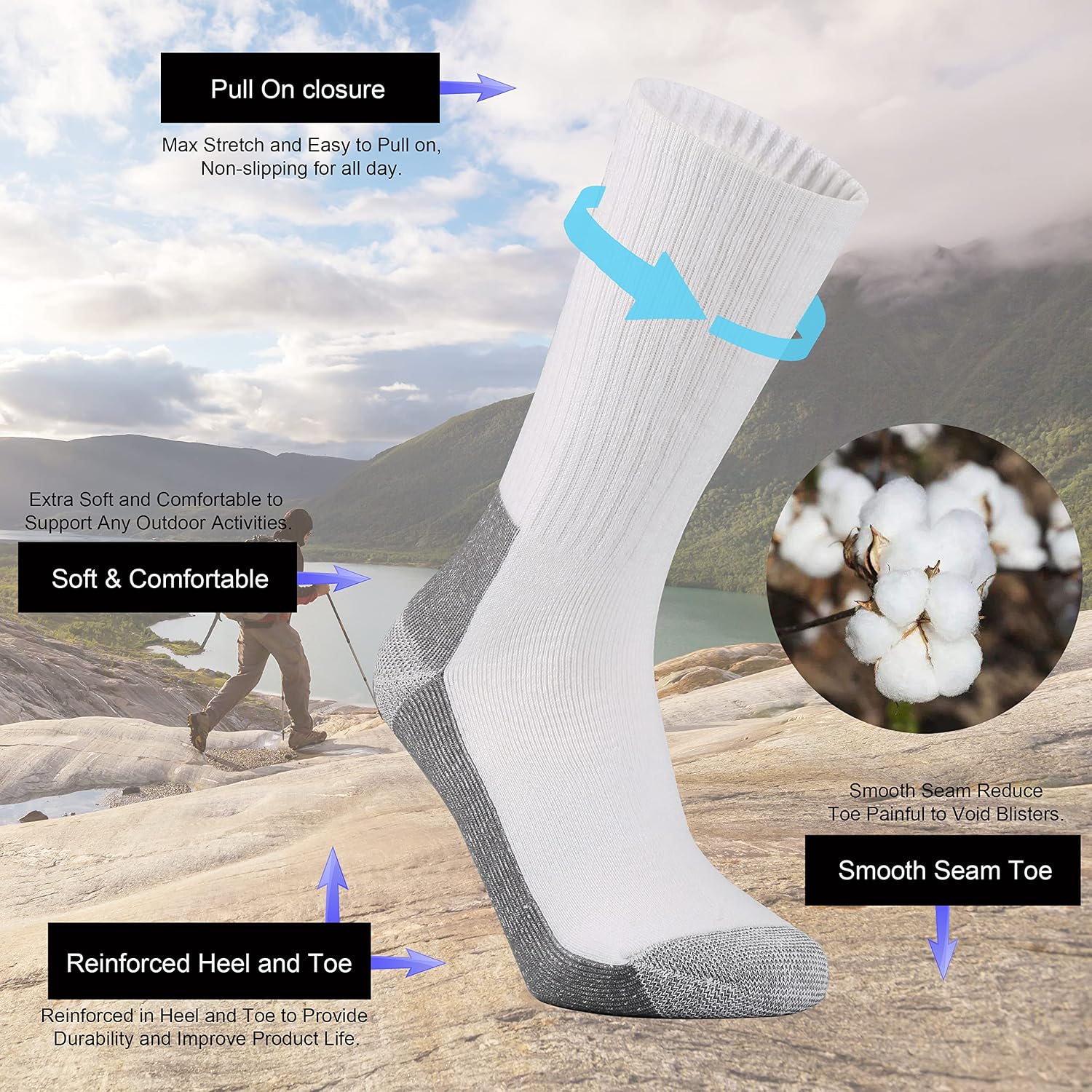 Ortis Cotton Cushion Crew Athletic Socks for Men Work Boot Sports Exercise