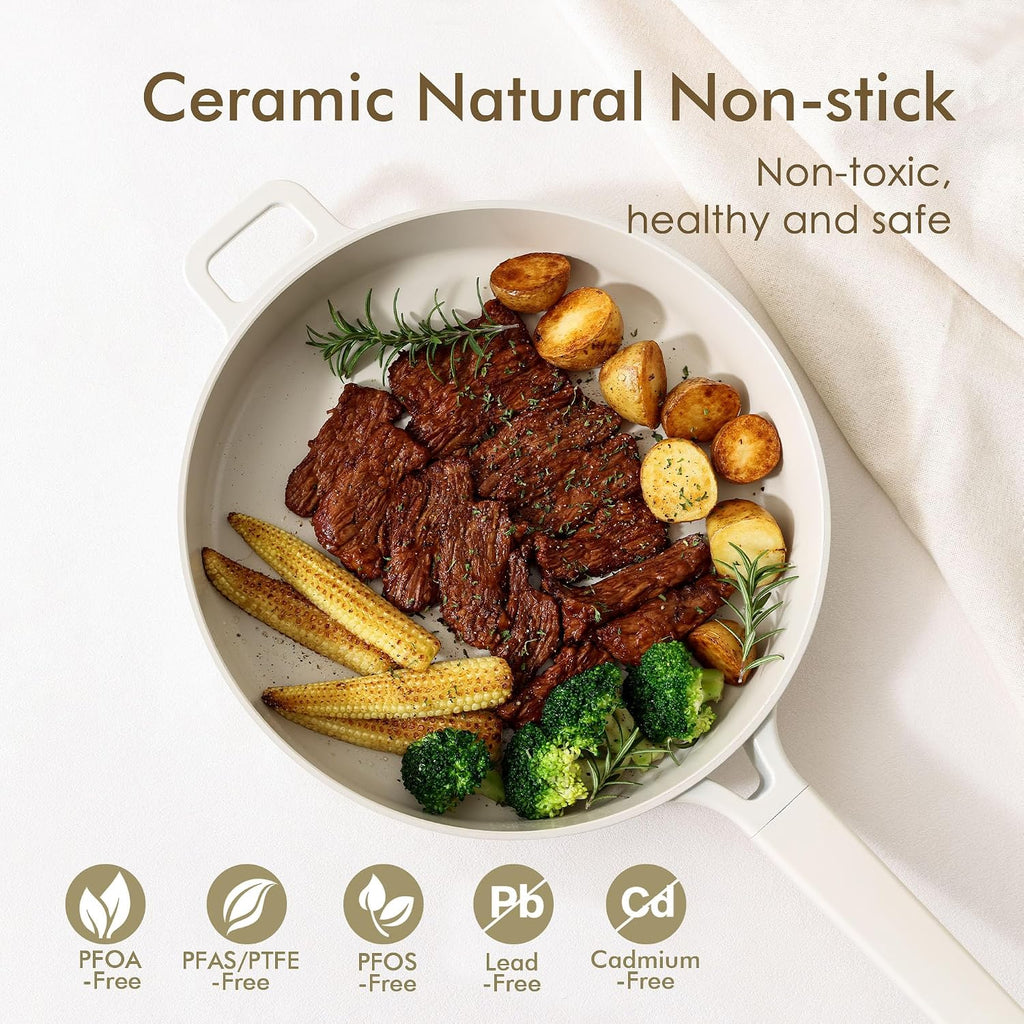 SENSARTE 14Pcs Pots and Pans Set Non Stick, Ceramic Cookware Set Non toxic