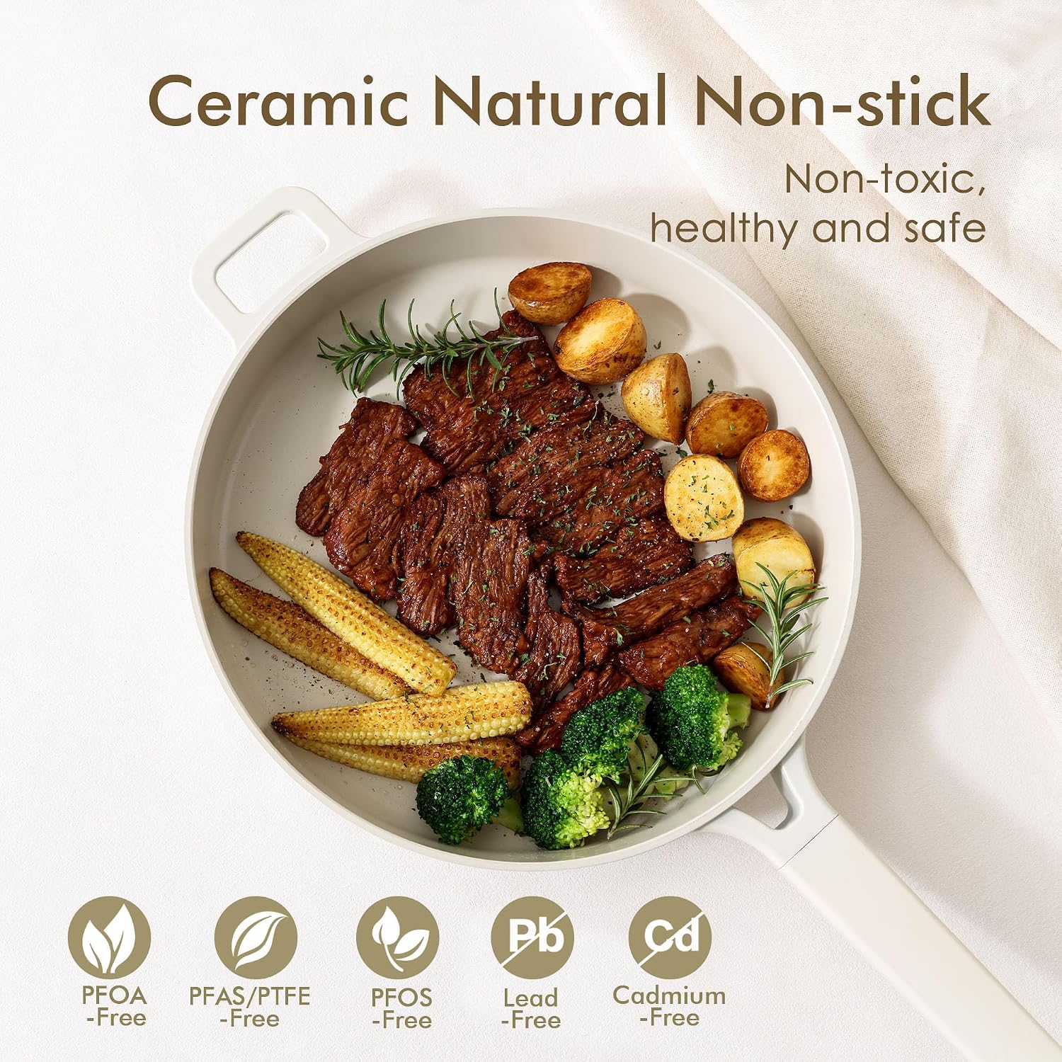 SENSARTE 14Pcs Pots and Pans Set Non Stick, Ceramic Cookware Set Non toxic