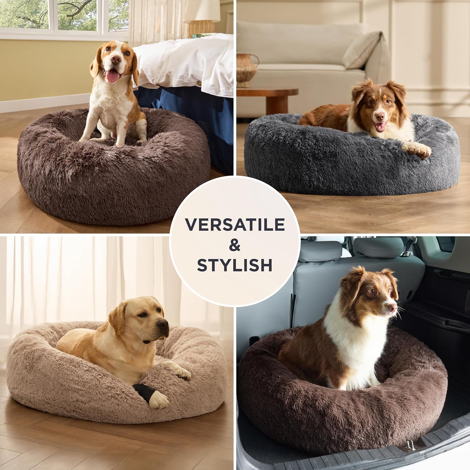 Bedsure SupportMax™ Calming Dog Beds Large Sized Dog Washable Pet Bed,36in