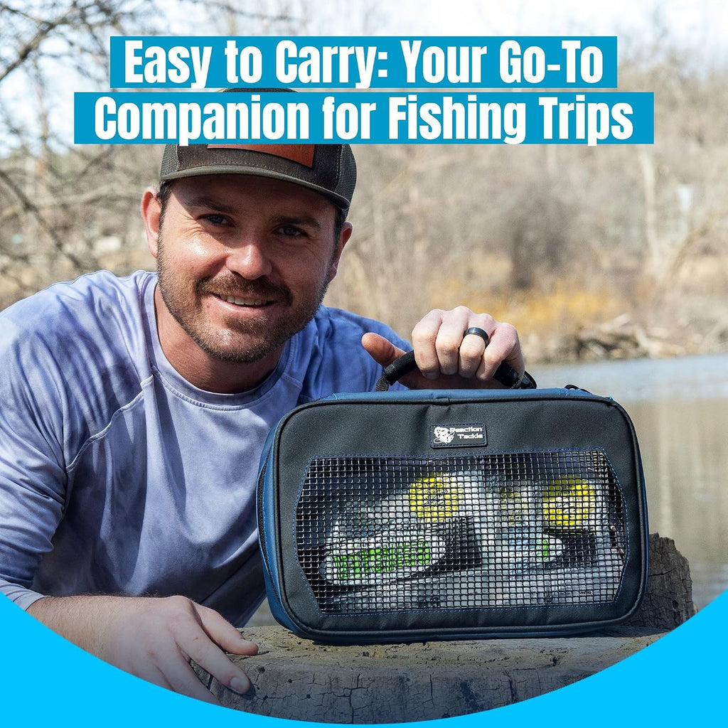 Reaction Tackle Deluxe Bait Binder, Water Resistant Soft Bait Storage System for Soft Plastics and Rigs with Zippered Sleeves, Mesh Bag