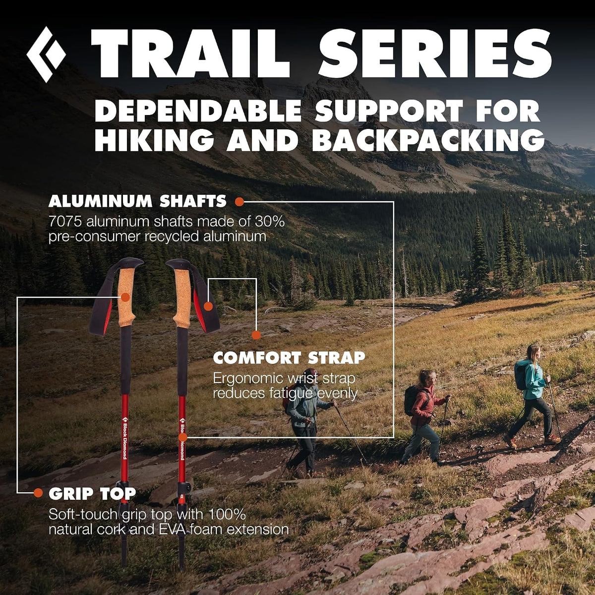 BLACK DIAMOND Trail Trekking Poles (Pair), Lightweight, Aluminum, Hiking