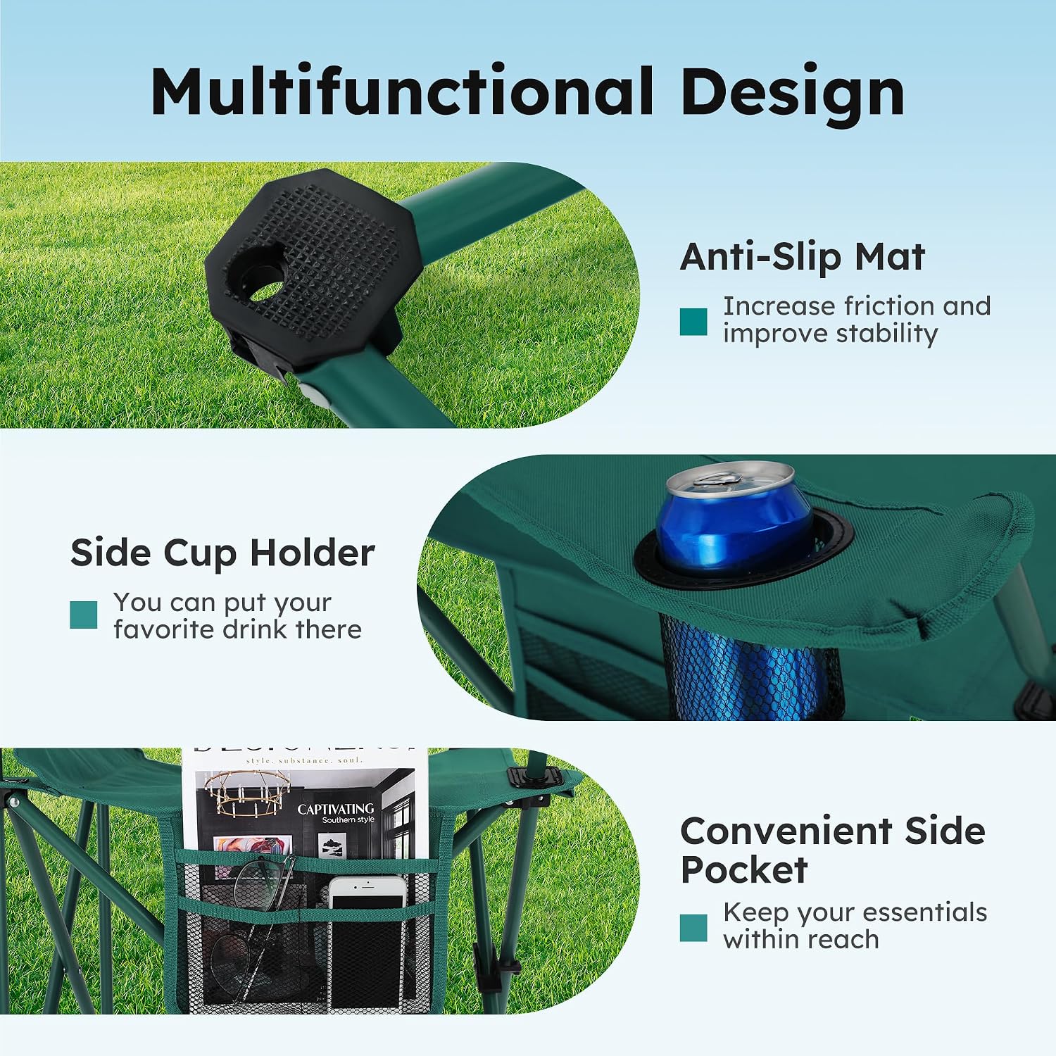ALPHA CAMP 2-Pack Folding Camping Chair with Cooler Bag & Lumbar Support