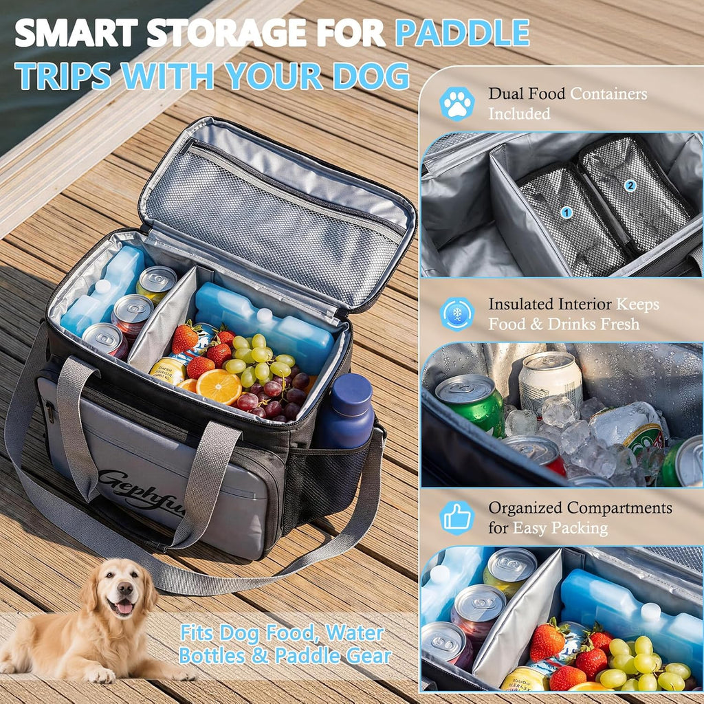 Modoker Waterproof Paddleboard Deck Bag, Paddle Board Accessories Storage Organizer for Dog Travel with Adjustable Dividers & Mesh Pockets