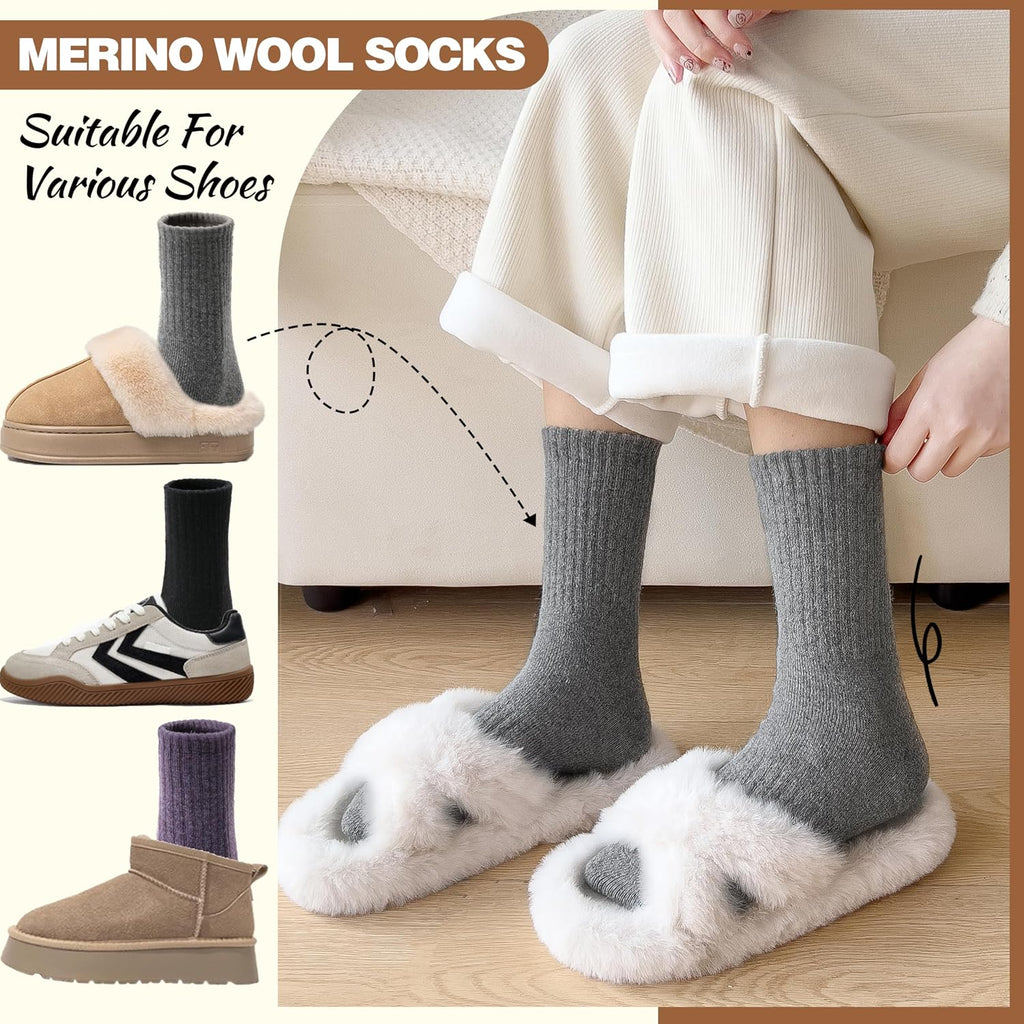 EBMORE 5 Pairs Women Merino Wool Boot Socks Warm Thermal Winter Thick Hiking Cozy Cabin Crew Comfy Socks for Ladies