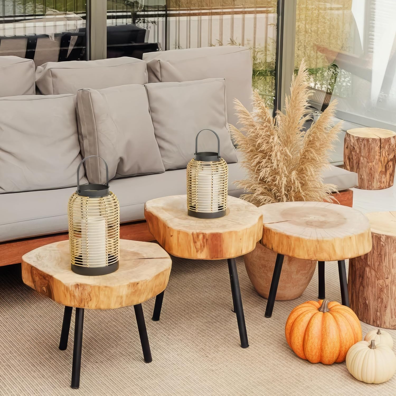 Natural Rattan Boho Lanterns - Handcrafted Chic Farmhouse Decor for Home
