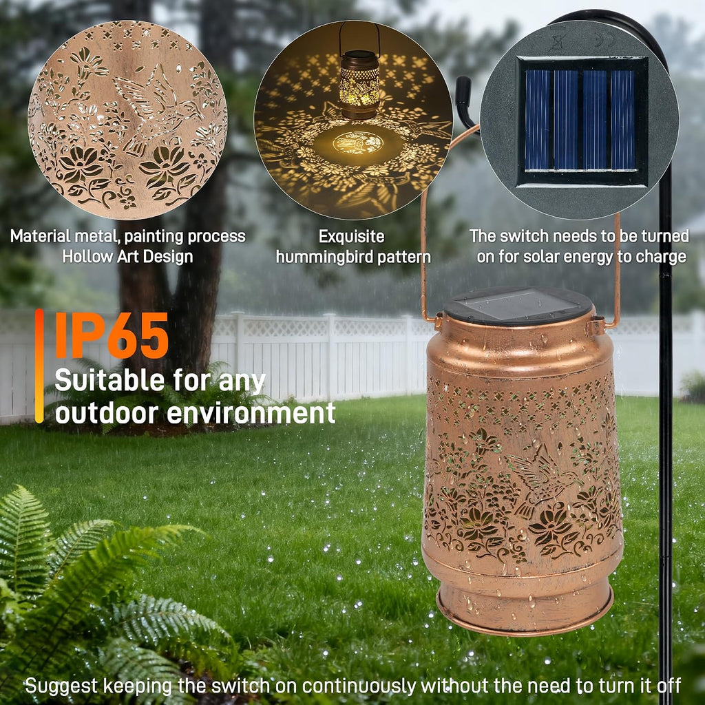 Hummingbird Solar Lantern - Outdoor Decorative solars Lantern for Garden, Backyard, and Porch - Waterproof Hanging Lanterns for Outside - Perfect Gifts for Women
