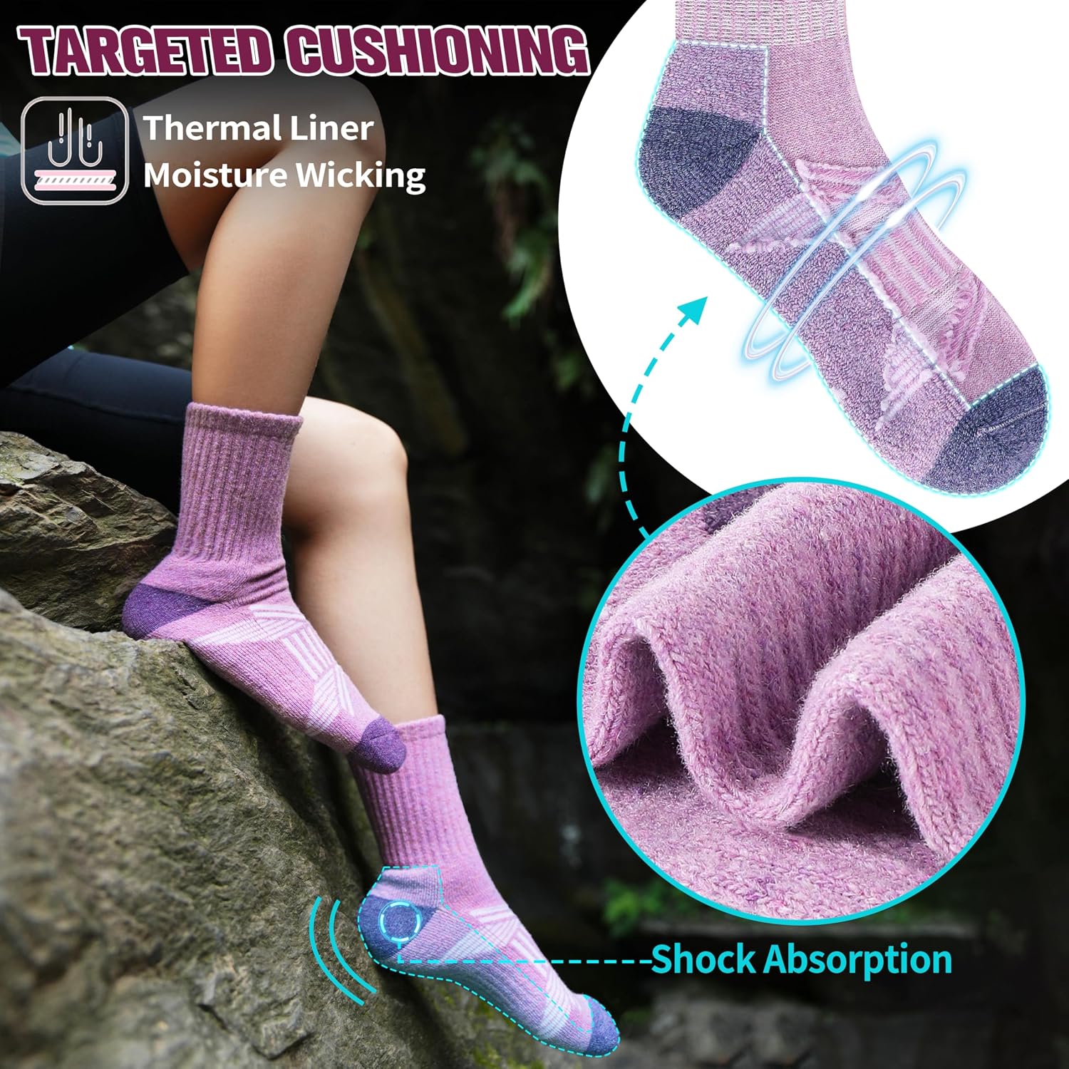 EBMORE 5 Pairs Womens Merino Wool Hiking Socks Thermal Warm Winter Boot Crew Cushion Work Gift Socks