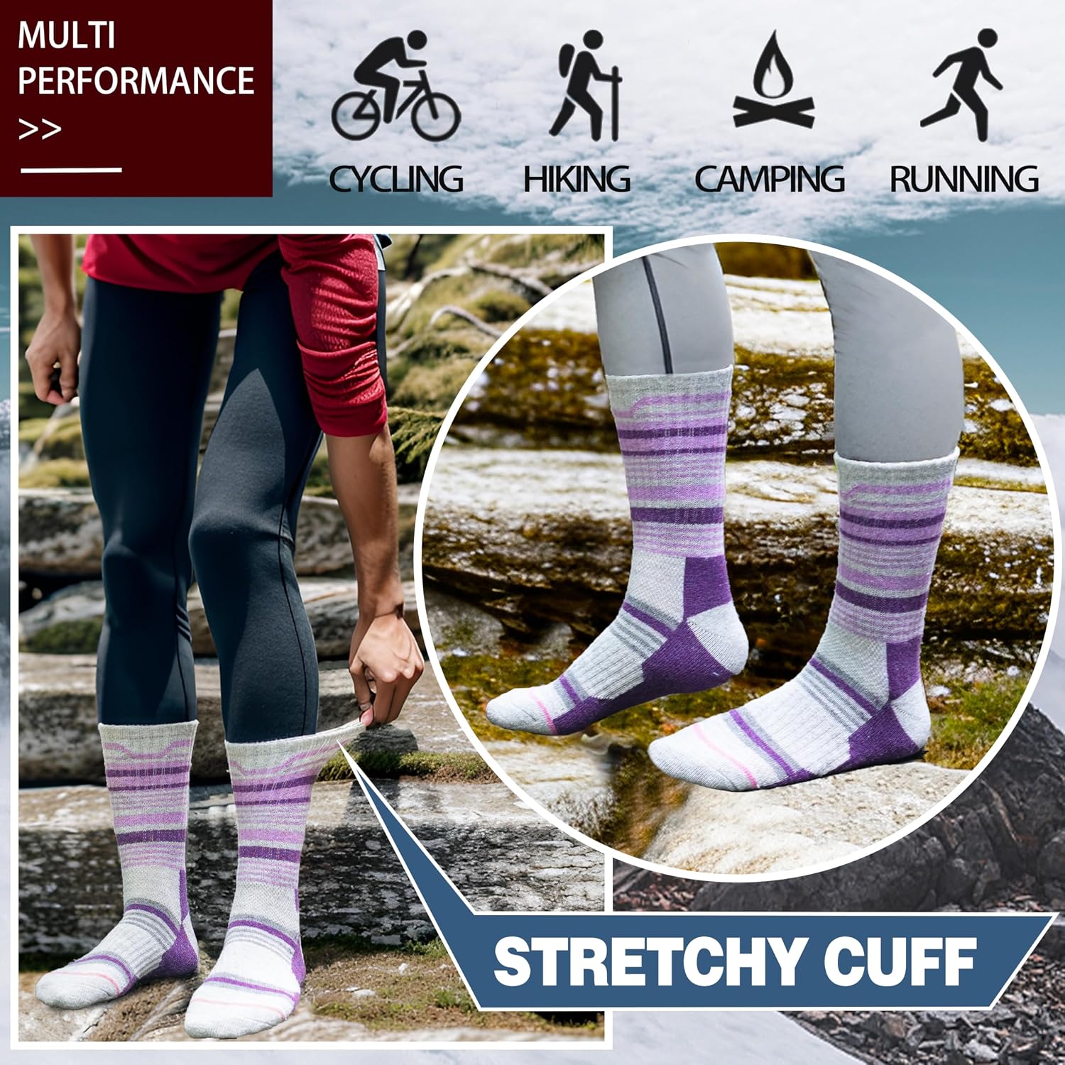 Anlisim Merino Wool Hiking Running Socks for Women, Boot Work Crew Socks