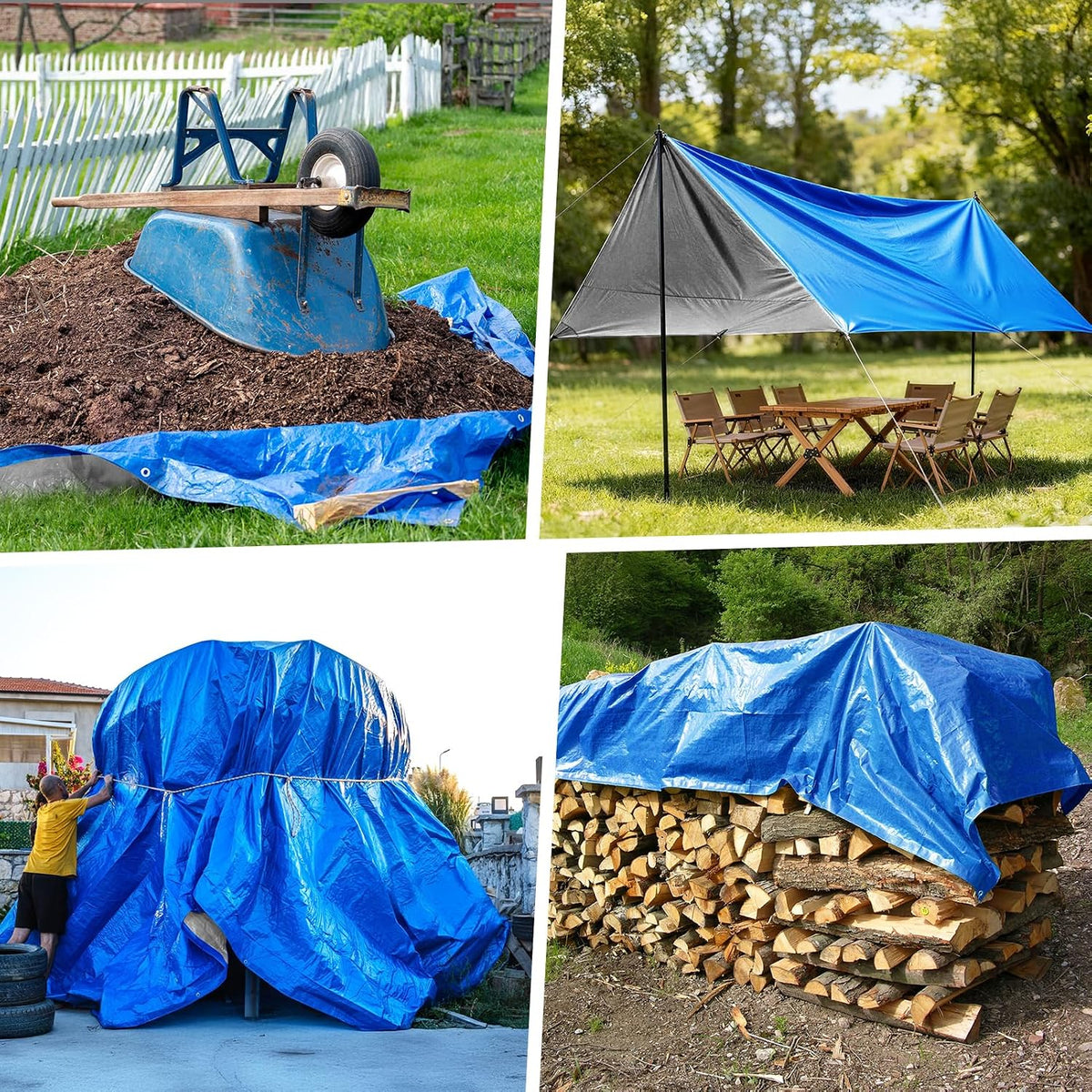 Winpull Heavy Duty Tarp 14 Mil Tarp Waterproof Blue 16x20 FT, UV Resistant Poly Tarp with Reinforced Grommets for Camping, Boat Cover, Patio Furniture, Roof, Firewood Pile
