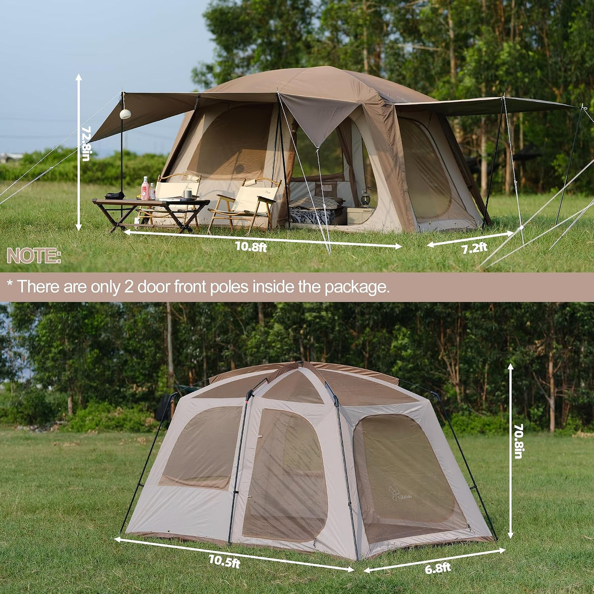 Vidalido 4-6 Person Camping Tent with 3 Door 2 Room Waterproof