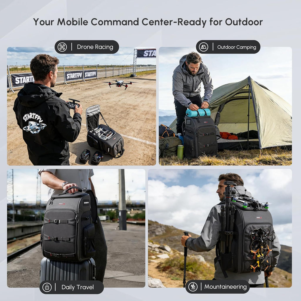 FPV Drone Backpack -40L Ultimate All-in-One Professional Travel Camera Case for FPV Racing Quadcopter/DJI Drone/Tripod/15.6" Laptop Combo with Waterproof Rain Cover & 2 Battery Tool Kit Bags