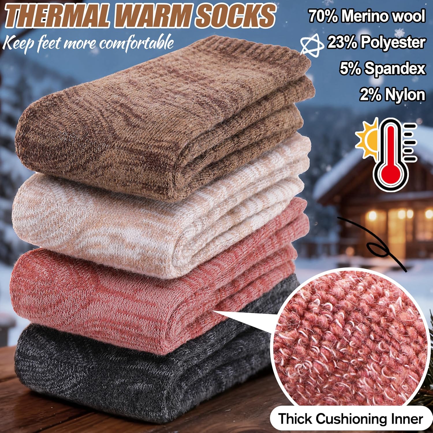 EBMORE Merino Wool Thermal Warm Winter Socks for Women Men