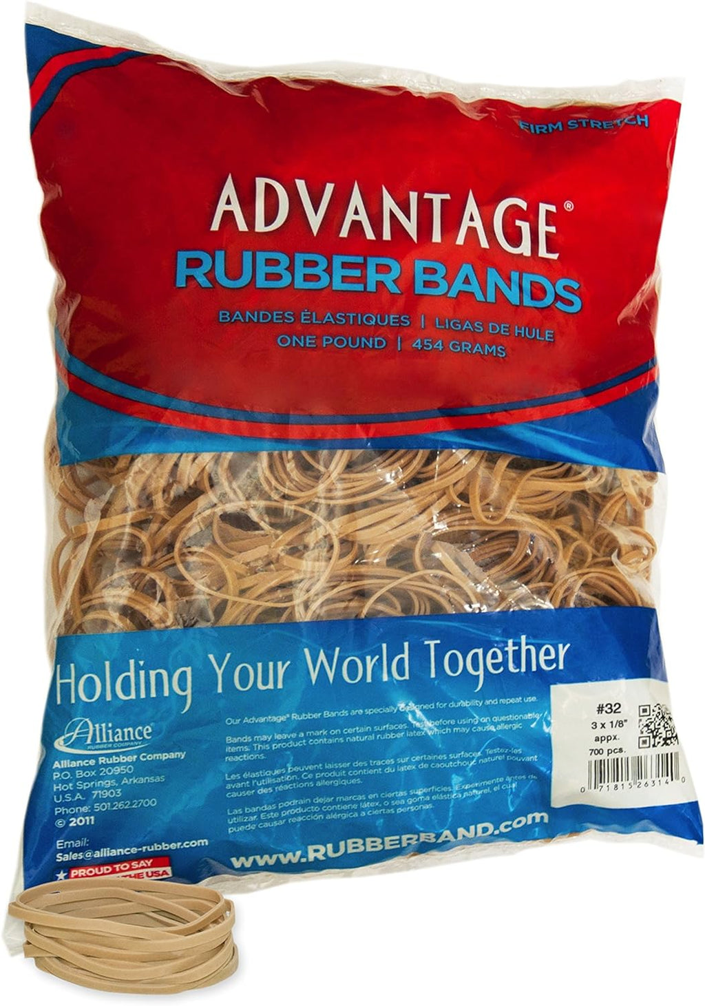 Alliance Rubber 26324 Advantage Rubber Bands Size #32, 1 lb Bag Contains Approx. 700 Bands (3" x 1/8", Natural Crepe) , Beige