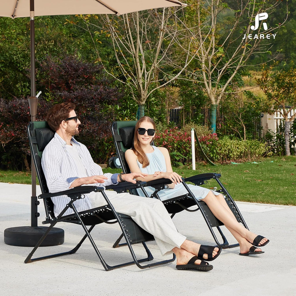 JEAREY Zero Gravity Chair, Oversized Padded Recliner - Black/Dark Green
