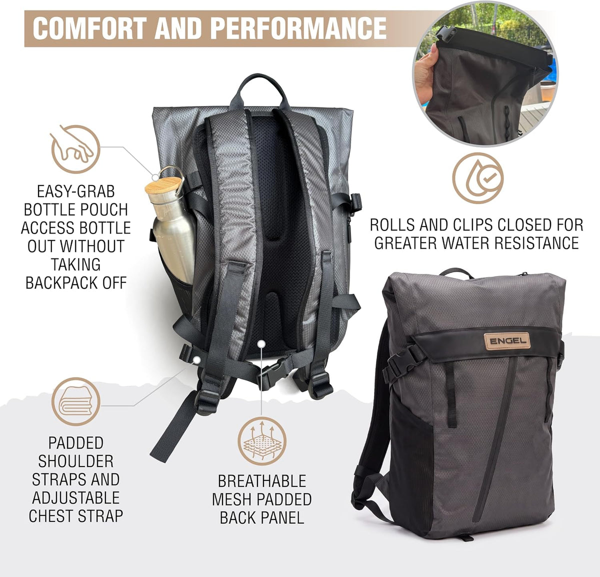 ENGEL GoBag 20 Quart Lightweight, Easy Access Dry Bag Backpack in Charcoal
