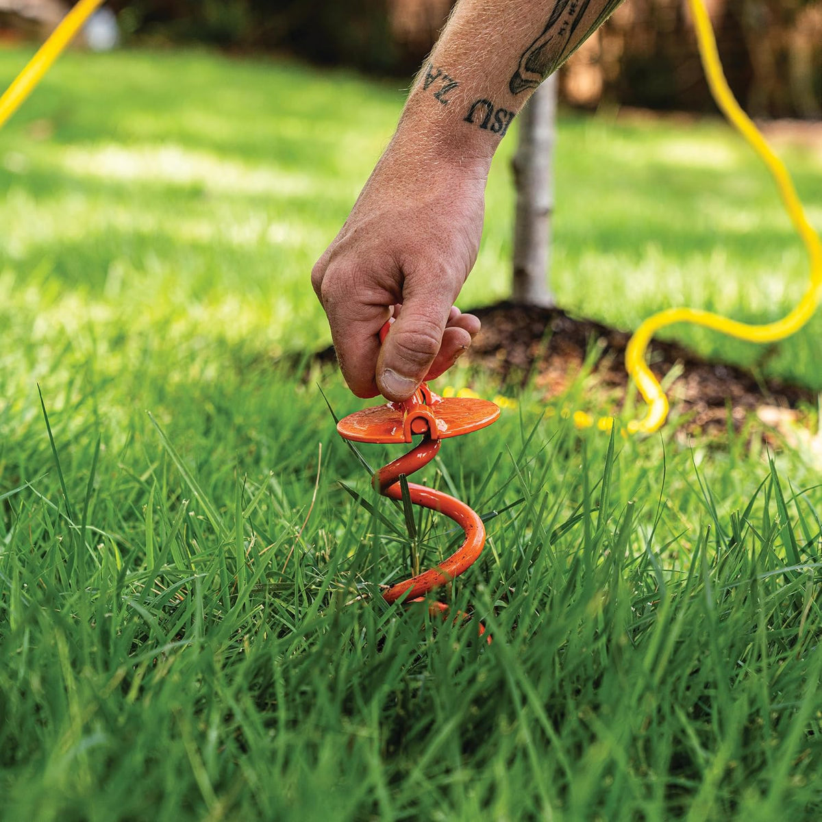 Vortex (4-Pack) 10" Spiral Ground Anchors, Steel Screw In with Folding Ring, 275 lb Pull Force, Orange ANCFR10-ORG-R