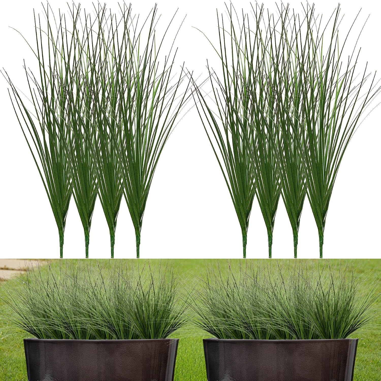 Artificial Wheat Grass, 8 Stems, 17.3" Fake Plants Faux Grass Greenery for Indoor & Outdoor Décor, Artificial Greenery for Planters, Porch, Patio & Home Decoration