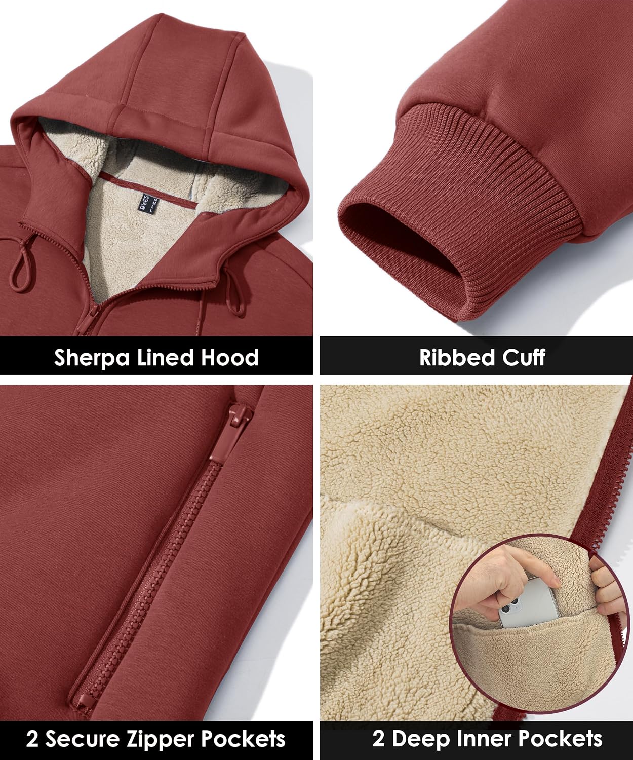 Boladeci Men's Sherpa Fleece Lined Hoodie Zip Up Heavyweight Winter Jacket