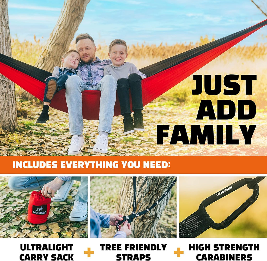 MalloMe Camping Hammock for Adults & Kids - Portable Hammocks for Outside - Hamacas para Adultos Outdoor Single & Double Two 2 Person Hammock - Hamaca/Hamacs/Amacas Heavy Duty Tree Travel Hamock