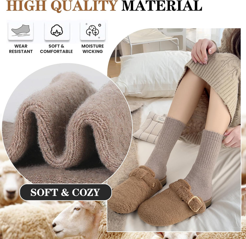 MOGGEI 5 Pairs Womens Merino Wool Socks Hiking Warm Winter Thick Thermal Crew Cozy Cabin Ladies Gift Comfy Boot Work Socks