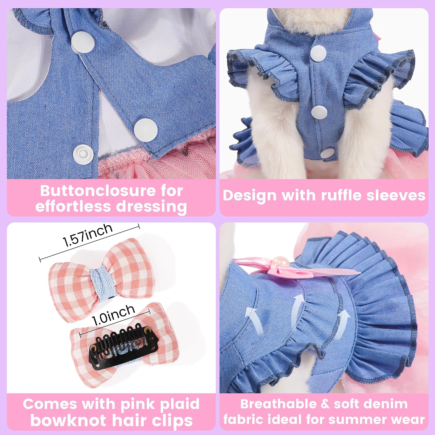Dog Dress, Fashion Puppy Tutu Princess Dresses for Small Dogs Girl, Sweet Skirt with Dog Bowknot Clips, Spring Dog Cat Clothes Pet Apparel (Denim Princess Dress, XX-Small)